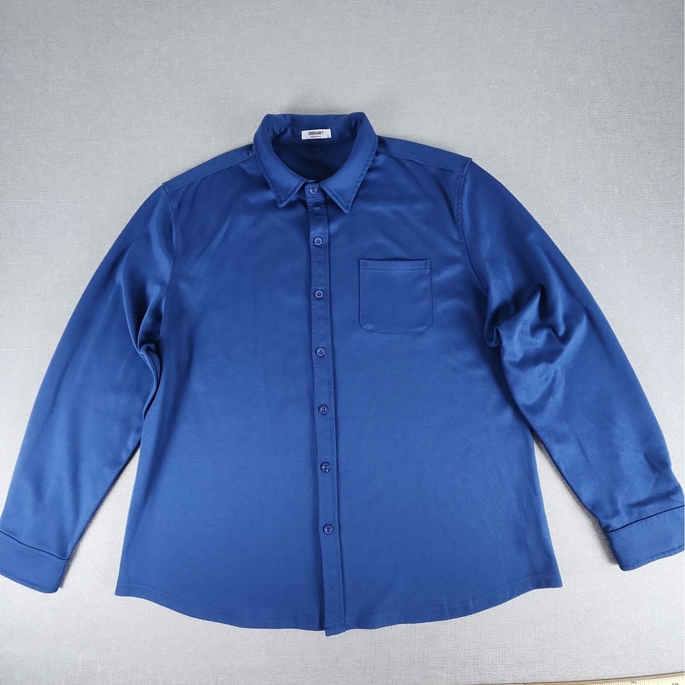 Coofandy Mens XL Blue Button Down Shirt Long Sleeve Viscose Blend Luxury Modern